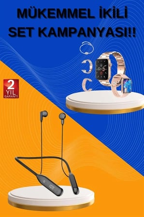 Mey İthalat Kablolu Bluetooth Kulaklık ve Kadınlara Özel Bileklik Hediyeli Yeni Nesil Akıllı Saat 3 Kordonlu