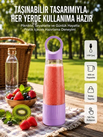 Mey İthalat USB Şarjlı Taşınabilir Smoothie Blender 400 ml