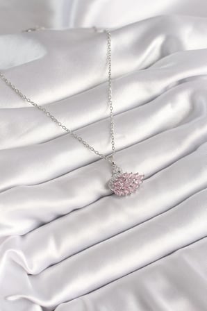 316L Çelik Gümüş Renk Zincir Pembe Zirkon Taşlı Kuğu Model Kadın Kolye