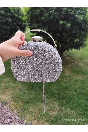 Mey İthalat İri Taşlı Gümüş Matara Model Abiye Çanta