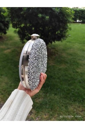 Mey İthalat İri Taşlı Gümüş Matara Model Abiye Çanta