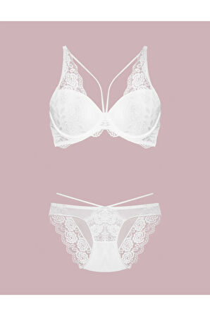 Kadın Siyah Destekli Danteli Büstiyer Takım Set 4426