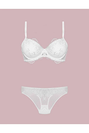 4385 Ekru Desteksiz Dantelli Sütyen Takım