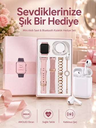 Mey İthalat 3 Kordonlu Dokunmatik Ekran Akıllı Saat ve 2.Nesil Kablosuz Bluetooth Kulaklık ANC/ENC