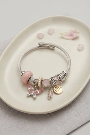 Mey İthalat Pembe Kristal Kelebek Charmlı Bileklik
