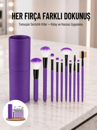 Mey İthalat 12 Parça Profesyonel Makyaj Fırçası Far Fırçası Allık Fırçası Yumuşak Kıllı