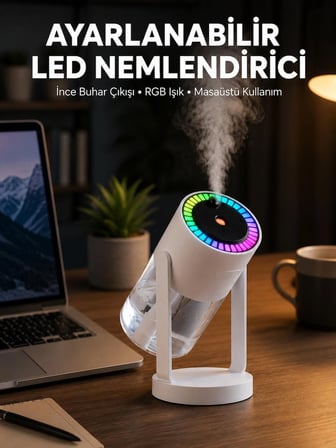 Mey İthalat RGB Işıklı Hava Nemlendirici Ultrasonik Teknoloji ve Portatif Tasarım Yeni Nesil