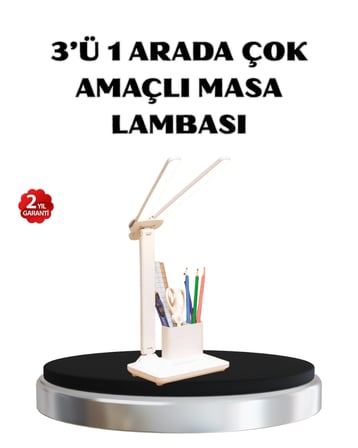 Kalemlik ve Telefon Standlı Masa Lambası – Kısılabilir LED Işık, Göz Dostu Tasarım