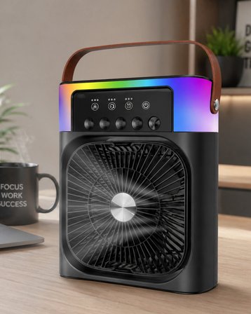 Taşınabilir Sprey Fan RGB Işıklı Mini Klima Soğutucu Nemlendirici USB Şarjlı