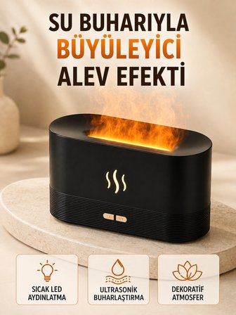 Mey İthalat LED Alev Efektli Hava Nemlendirici 9 12 Saat Kullanımlı Aroma Difüzörü