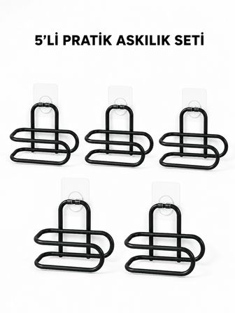 Mey İthalat Siyah Metal WC Kağıtlık Yapışkanlı Tuvalet Kağıdı Rulo Tutucu 5 Adet Avantajlı Set