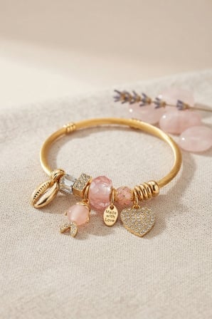 Mey İthalat Pembe Balık Model Gold Renk Charmlı Bileklik
