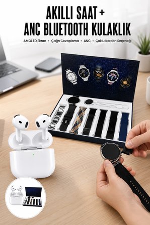 Mey İthalat 3.Nesil TWS Bluetooth Kulaklık Bluetooth Bağlantılı Akıllı Saat Amoled Ekran Plastik Hasır Kordon