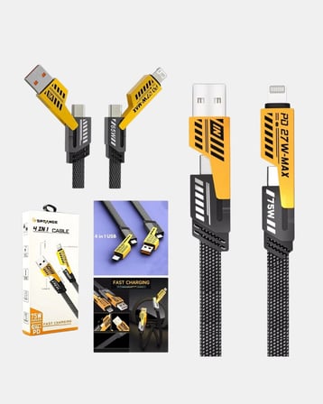Mey İthalat USB-C USB-A 4’ü 1 Arada Örgülü Kablo 65W Hızlı Şarj Metal Uç Dayanıklı