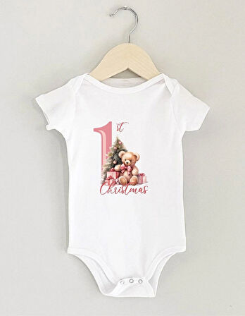 BASKILI Bebek body-bebek zıbın-organik kumaş-bebek tişört-tasarımlı body-YENİ YIL ZIBIN-MY FİRST CHRISTMAS
