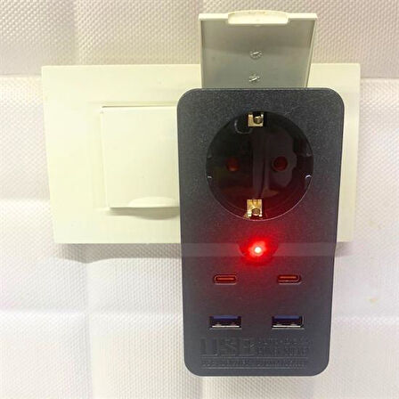 Isıya Dayanıklı Termal Akım Korumalı 1 Priz Girişli 2 USB Girişli 2 TYPE-C Gi