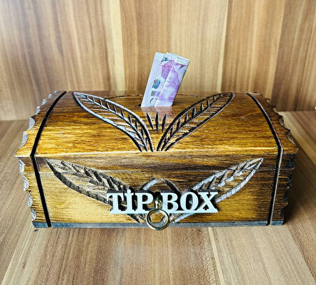 Tip Box Bahşiş Kutusu Ve Kumbara Sandık Tipi Tipbox Ceviz Ağacı Kilitli 