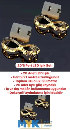 20’li Peri LED Işık Seti – 1 Metre x 20 Adet Ayrı Güç Kaynaklı, İç ve Dış Mekân Dekoratif LED Aydınl