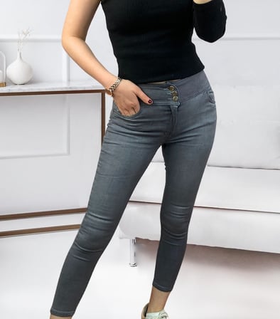 Yüksel Bel Likralı Kot Pantolon (Gri)