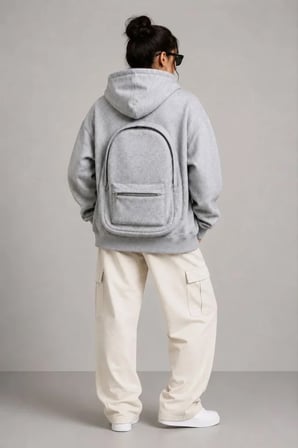 3 İplik Şardonlu Tam Fermuarlı Kapüşonlu Arka Çanta Detaylı Sweatshirt - Gri