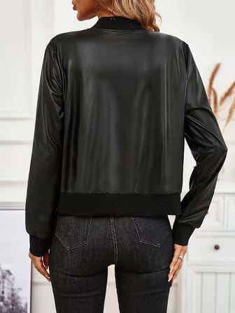 Kadın Uzun Kollu önden Fermuarlı Kısa şardonlu Deri Ceket