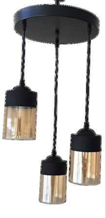 MYLİGHTS  RETRO  ÜÇLÜ SARKIT AVİZE  30CM EN   RUSTİK SİYAH BAL CAM