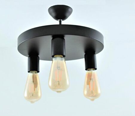 MYLİGHTS   RETRO RUSTİK SİYAH  ÜÇLÜ PLOFONYER TAVAN AVİZE E27  30CM