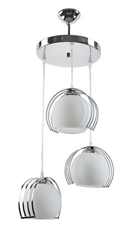 MYLİGHTS   KROM  ÜÇLÜ MODERN SARKIT AVİZE SPOR AVİZE OPAL CAM  30CM