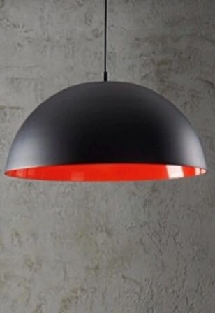 MYLİGHTS  RETRO PARLAK SİYAH İÇİ KIRMIZI METAL SARKIT AVİZE  40 CM