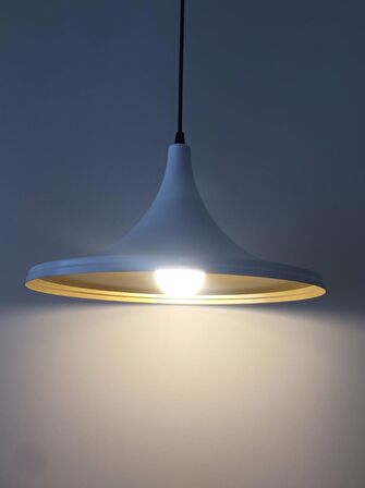 MYLİGHTS   RETRO BEYAZ İÇİ SARI METAL SARKIT AVİZE RUSTİK  AVİZE 36 CM