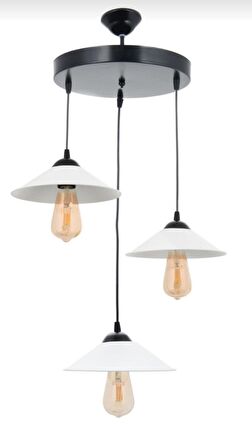 MYLİGHTS  RETRO  ÜÇLÜ SİYAH BEYAZ METAL SARKIT AVİZE 30 CM