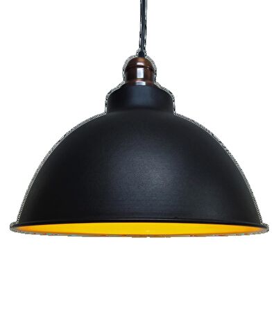 MYLİGHTS  RETRO RUSTİK  BAKIR ASKILI METAL SARKIT AVİZE SİYAH  İÇİ ALTIN