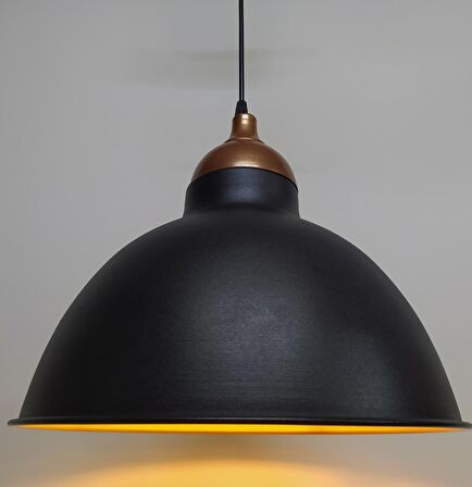 MYLİGHTS  RETRO RUSTİK METAL SARKIT AVİZE BAKIR ASKLI SİYAH  İÇİ ALTIN
