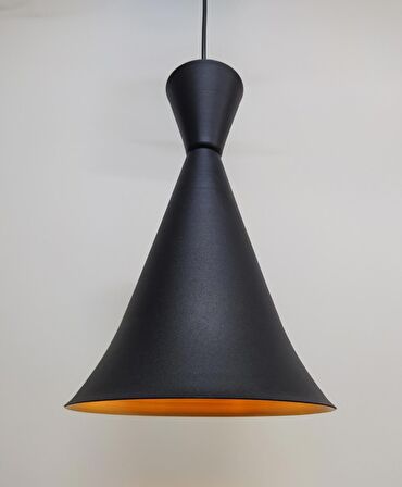 MYLİGHTS  RETRO RUSTİK KONİK METAL SARKIT SİYAH  İÇİ ALTIN
