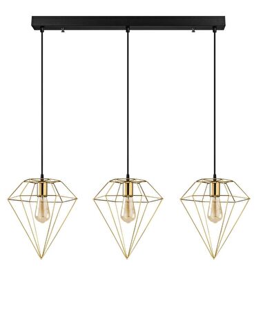 MYLİGHTS RETRO RUSTİK GOLD ÜÇLÜ MASA ÜSTÜ SIRALI AVİZE 60 CM  E27