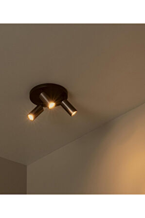 Siyah Kahve Üçlü Metal Spot Avize GU10 LED Hareketli Başlık Modern Tavan Işığı
