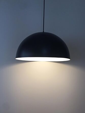 DEMET HABEK  MYLİGHTS RETRO MAT SİYAH  İÇİ BEYAZ  METAL SARKIT AVİZE RUSTİK AVİZE 40 CM