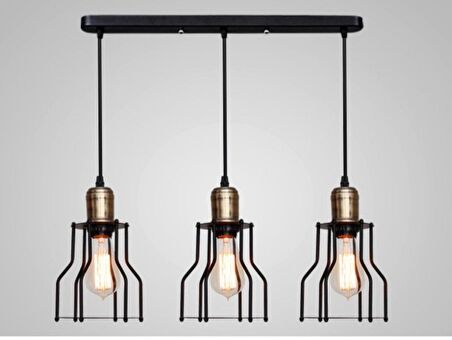 MYLİGHTS RETRO RUSTİK ÜÇLÜ MASA ÜSTÜ AVİZE  EN  60 CM KAFES SARKIT