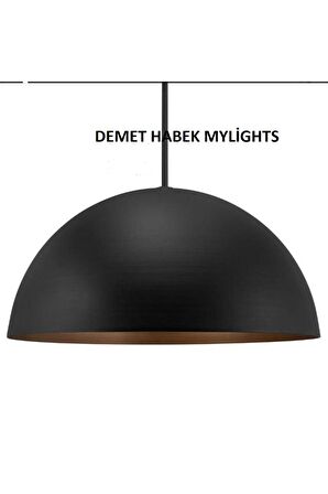 DEMET HABEK mylights  MYLİGHTS  RETRO  50CM  METAL RUSTİK AVİZE SİYAH  İÇİ BAKIR  PLOFONYER AVİZE