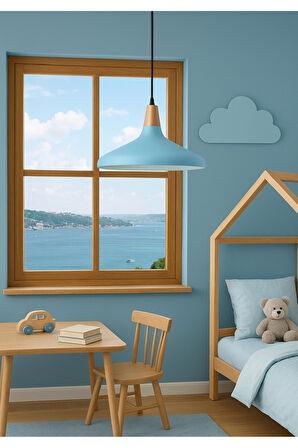 Tekli Metal Sarkıt Avize Bebe Mavisi Erkek Çocuk Odası Çalışma Odası Masaüstü