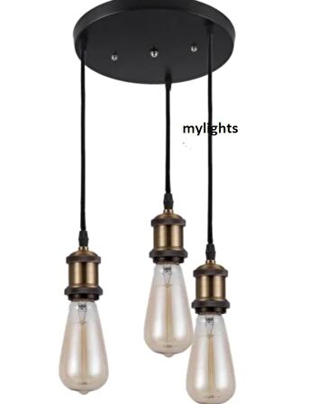 mylights  retro rustik  üçlü  30 cm metal sarkıt avize  rustik sartık vintage sarkıt