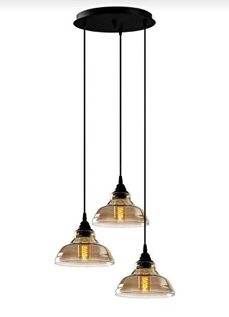 MYLİGHTS  VİNTAGE  RETRO  RUSTİK  ÜÇLÜ  YUVARLAK BAL CAMLI AVİZE 30 CM TABAN