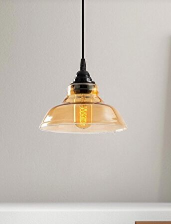 MYLİGHTS  RETRO RUSTİK  VİNTAGE  TEKLİ BAL CAMLI SARKIT AVİZE EN  20 CM