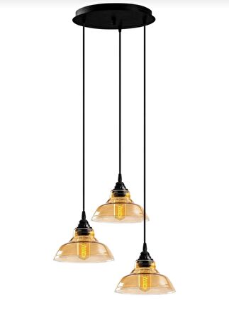 MYLİGHTS  RETRO  RUSTİK  VİNTAGE  BAL CAMLI  ÜÇLÜ SARKIT AVİZE 30 CM  TABAN CAMLAR 20 CM