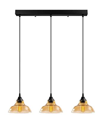 MYLİGHTS  RETRO  RUSTİK  VİNATGE SIRALI MASA ÜSÜTÜ  ÜÇLÜ AVİZE BAL CAMLI  60 CM EN CAMLAR 20 CM