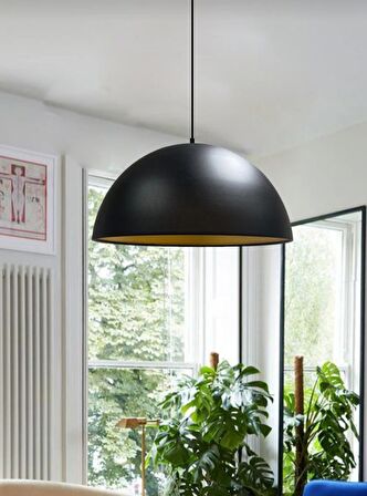 MYLİGHTS  RETRO  RUSTİK VİNTAGE METAL SARKIT AVİZE  40 CM  SİYAH İÇİ ALTIN