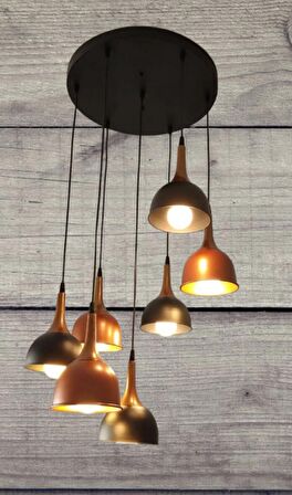 MYLİGHTS  RUSTİK VİNTAGE METAL BAKIR VE SİYAH  SARKIT YÜKSEK TAVAN AVİZE