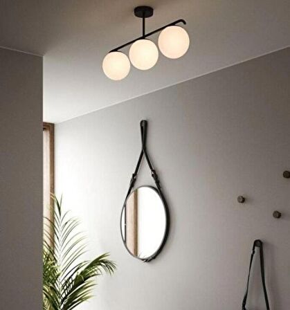mylights üçlü MAT SİYAH  opal camlı plofonyer avize  modern spor avize