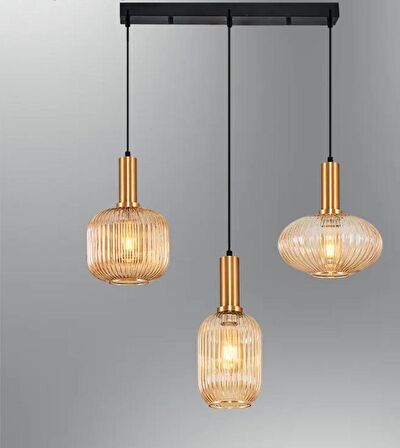 MYLİGHTS RUSTİK  ÜÇLÜ BAL CAMLI  MASA ÜSÜT SARKIT AVİZE  60 CM KASA 