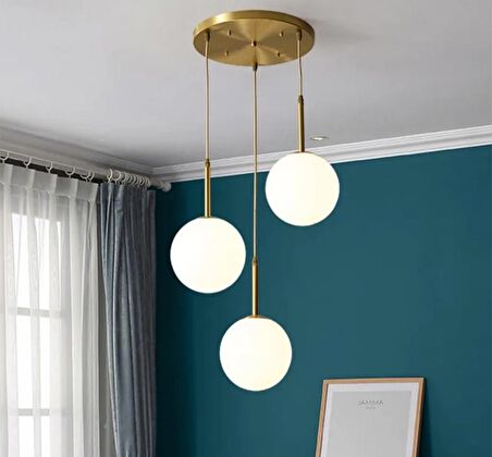 MYLİGHTS RUSTİK  SARKIT AVİZE  ÜÇLÜ AVİZE  BRONZ ASKILI SPOR TEKLİ AVİZE opal camlı eskitme kaplama  salon avize